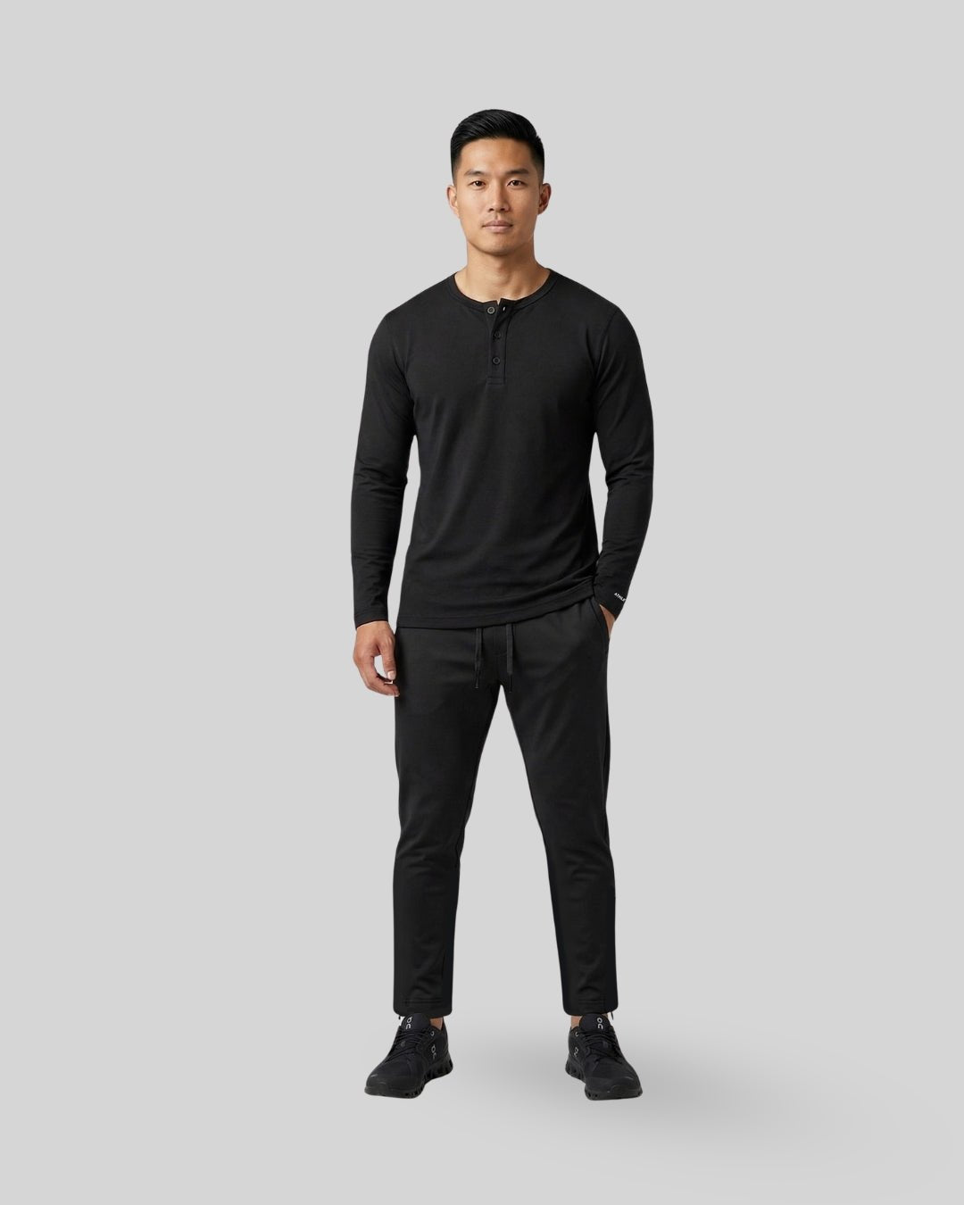[HYBRID] Henley Long Sleeve - Black - Tee - Athletifreak | Athletic & Gym Wear, Athleisure