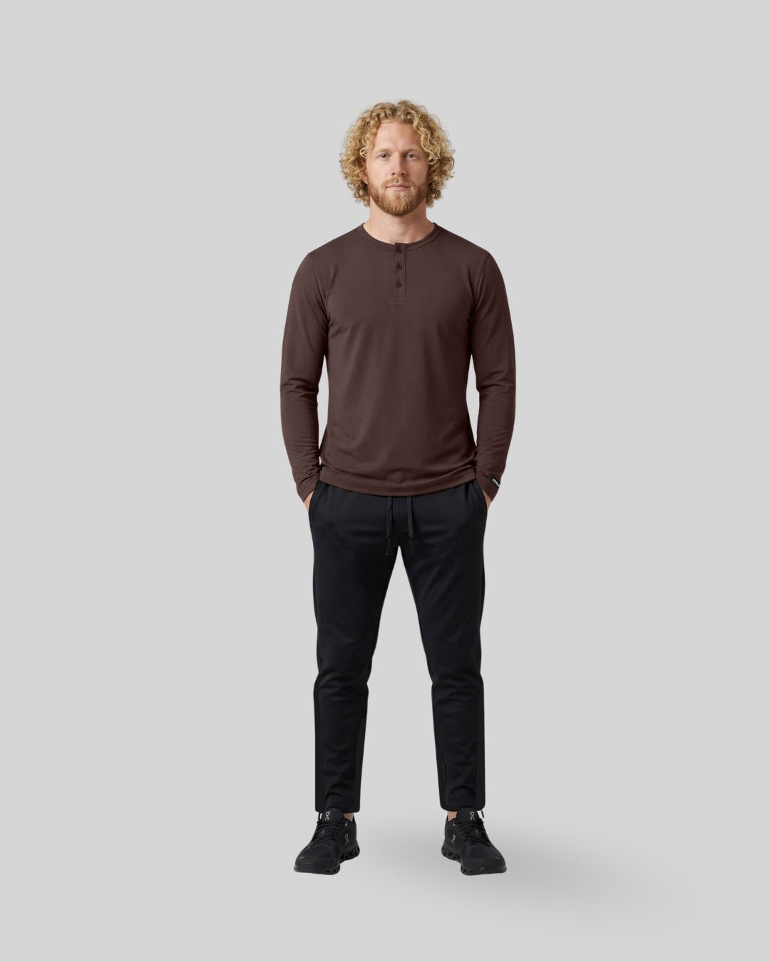[HYBRID] Henley Long Sleeve - Espresso - Tee - Athletifreak | Athletic & Gym Wear, Athleisure