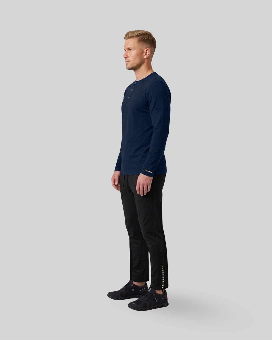 [HYBRID] Henley Long Sleeve - Navy - Tee - Athletifreak | Athletic & Gym Wear, Athleisure