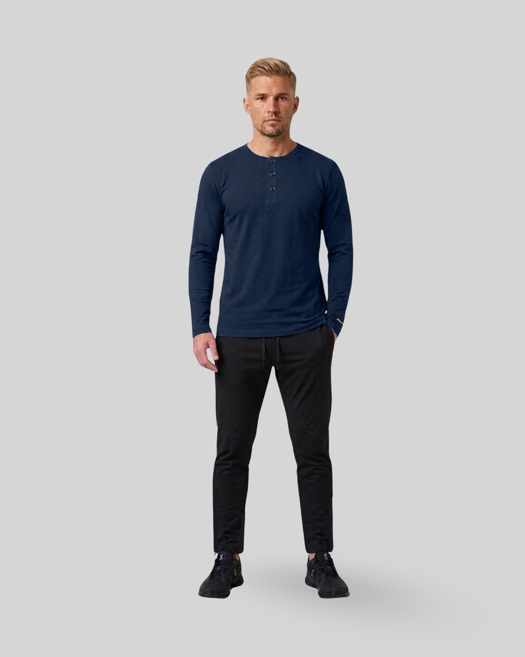[HYBRID] Henley Long Sleeve - Navy - Tee - Athletifreak | Athletic & Gym Wear, Athleisure